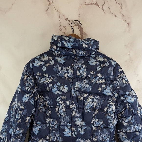 Lands End Down Jacket Womens 8 Medium Puffer Coat Blue Floral Zip Puffy FP Power - Picture 6 of 11